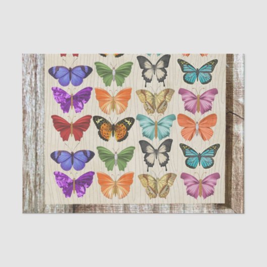 Felgekleurde Pastel Vlinders Tissuepapier (Voorkant)