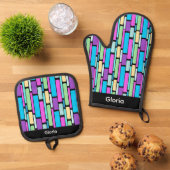 Felgekleurde Retro Blokken Ovenwant & Pannenlap Set (Top down)