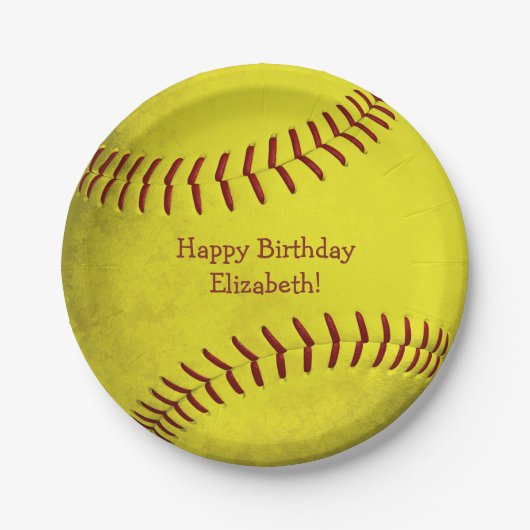 felgele softball - meiden sportpartij papieren bordje (Voorkant)