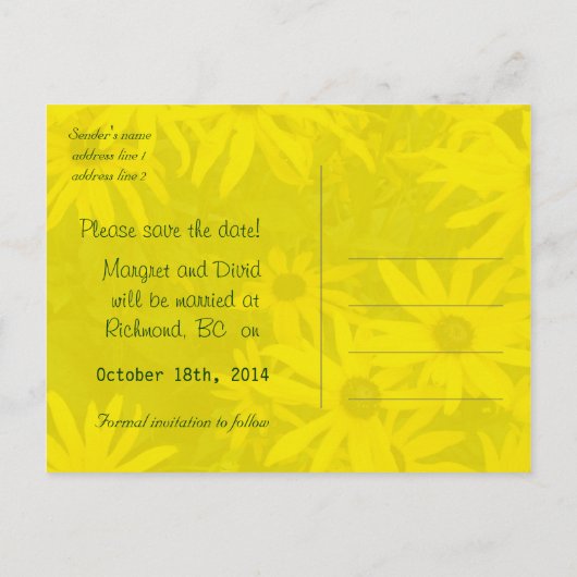 felgele zomerdagbloemen , behalve de datum aankondigingskaart (Achterkant)