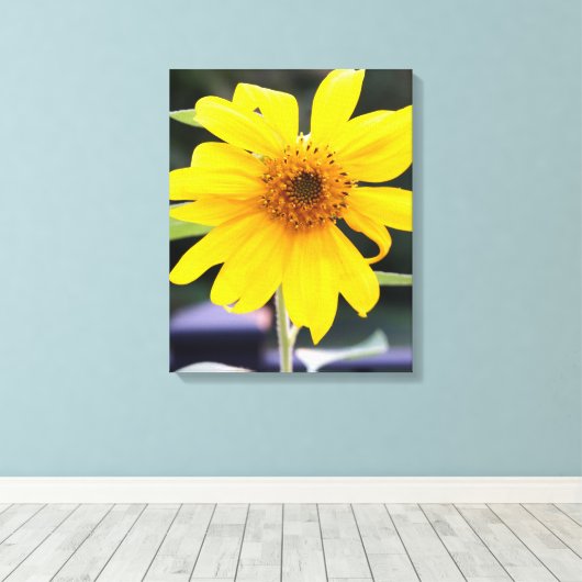  felgele zonnebloem close-up canvas afdruk (Insitu (Houten vloer))