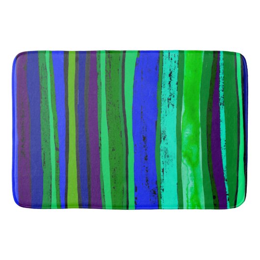 felgroene en blauwe strepen badmat (Voorkant)