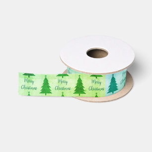 Felgroene kerstbomen vrolijk kerstfeest satijnen lint