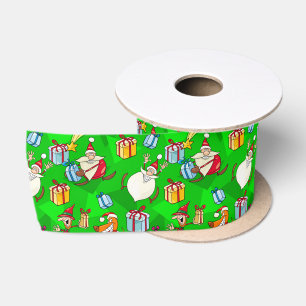 Felgroene Kerstman & Elfen Kerstmis Satijnen Lint