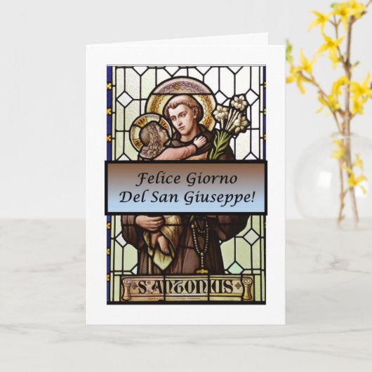 Felice Giorno del San Giuseppe (Vetrate) Kaart (Gele Bloem)