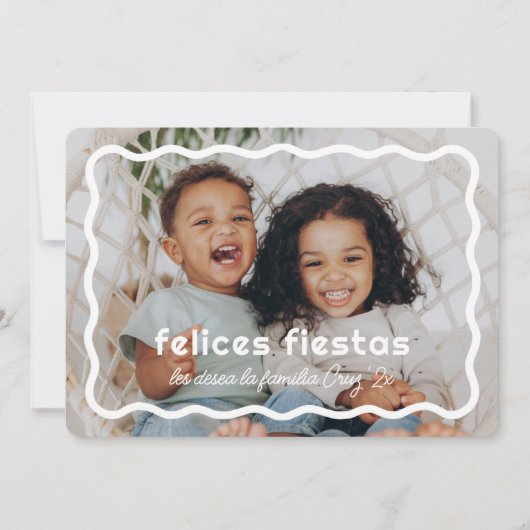 Felices Fiestas | Borde Ondulado Retro con Foto Feestdagenkaart (Voorkant)