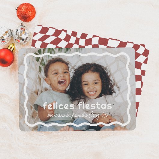 Felices Fiestas | Borde Ondulado Retro con Foto Feestdagenkaart