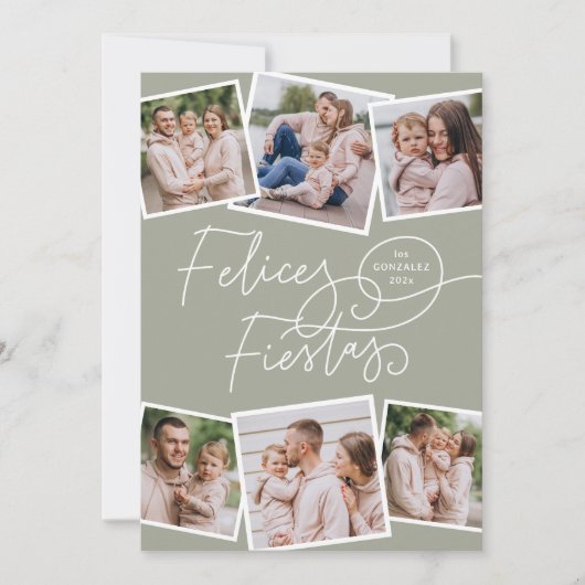 Felices Fiestas | Caligrafía Navideña y 6 Fotos Feestdagenkaart (Voorkant)
