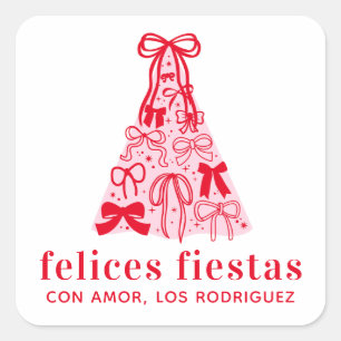 Felices Fiestas Moderne Roze Rode Kerst Vierkante Sticker