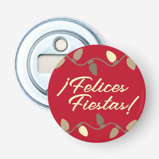 Felices Fiestas Pequeño Regalo de Navidad Button Flesopener (Voorkant)