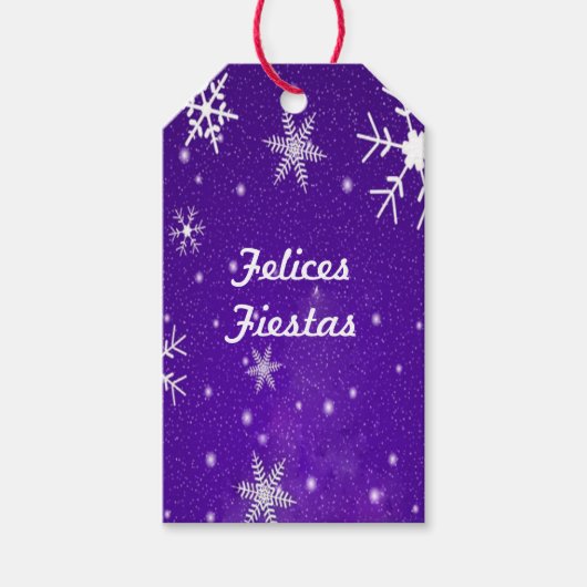 Felices Fiestas Snowflakes Blue-Paars Gift Labels Cadeaulabel (Voorkant)