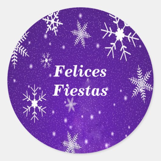 Felices Fiestas Snowflakes Blue Round Stickers (Voorkant)