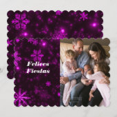 Felices Fiestas Snowflakes Deep Paarse Flat Kaart (Voorkant / Achterkant)