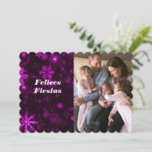 Felices Fiestas Snowflakes Deep Paarse Flat Kaart (Staand voorkant)
