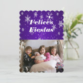 Felices Fiestas Snowflakes met Blue Flat Kaart (Staand voorkant)