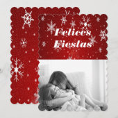 Felices Fiestas Snowflakes met Red Flat Kaart (Voorkant / Achterkant)