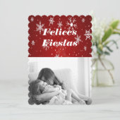 Felices Fiestas Snowflakes met Red Flat Kaart (Staand voorkant)