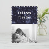 Felices Fiestas Snowflakes Midnight Blue Flat Kaar Kaart (Staand voorkant)