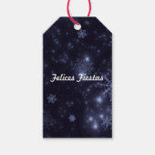Felices Fiestas Snowflakes Midnight Blue Gift Labe Cadeaulabel (Voorkant)