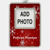 Felices Fiestas Snowflakes & Red Framed Ornament (Voorkant)