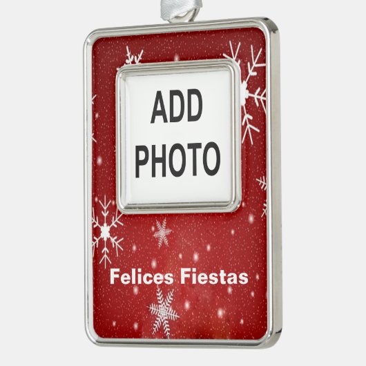 Felices Fiestas Snowflakes & Red Framed Ornament (Links)
