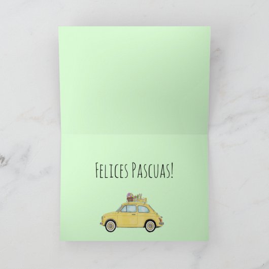 Felices Pascua Spain Easter Retro Fiat 500 Feestdagen Kaart (Binnen)