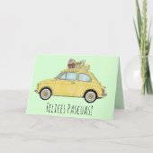 Felices Pascua Spain Easter Retro Fiat 500 Feestdagen Kaart (Voorkant)