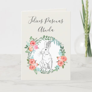 Felices Pascuas Bunny Floral Boho Spain Ivory Feestdagen Kaart