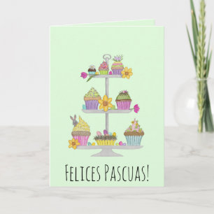 Felices Pascuas Spaans Pasen waterverf cupcakes Feestdagen Kaart