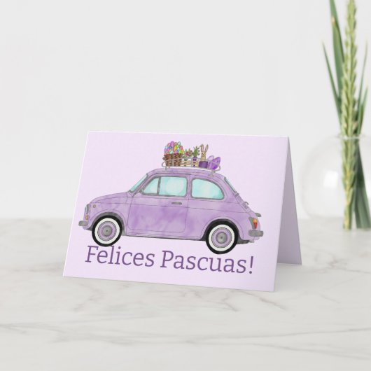 Felices Pascuas Spain Easter Retro Fiat 500 Feestdagen Kaart (Voorkant)