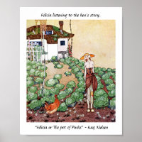 Felicia luistert naar het verhaal van de hen Kay N