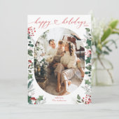 FeliciÃ«raties Kerstdag Foto Kaart met Fel Roze Bo (Staand voorkant)