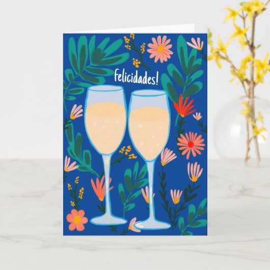 Felicidades Mousserende Wijn Champagne Bloemen Pro Kaart (Gele Bloem)