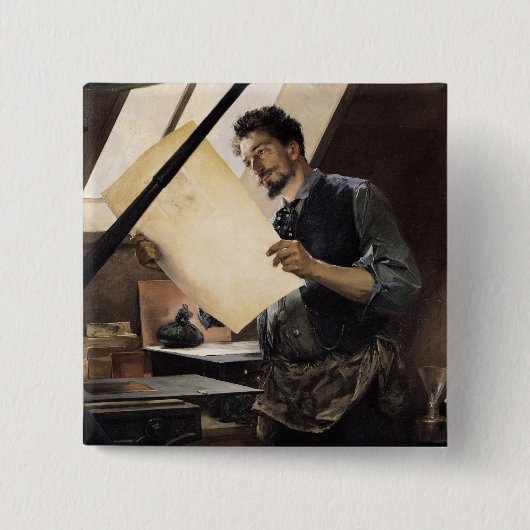 Felicien Rops in zijn studio Vierkante Button 5,1 Cm (Voorkant)