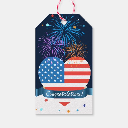 Felicitatie! Amerikaanse vlag op 4 juli Cadeaulabel (Achterkant)