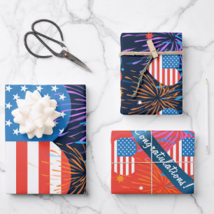 Felicitatie! Amerikaanse vlag op 4 juli Inpakpapier Vel