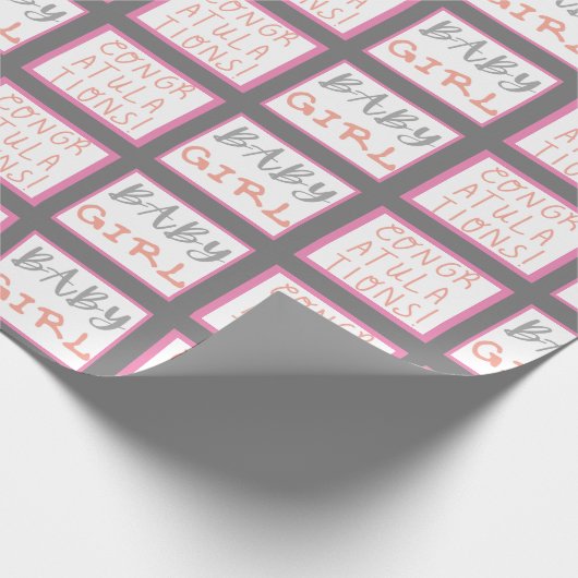 Felicitatie! Baby Girl Pink Cadeaupapier (Hoek)