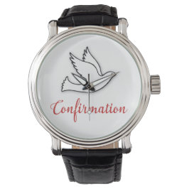 Felicitatie Bevestiging Duif met Goud, Rood Horloge