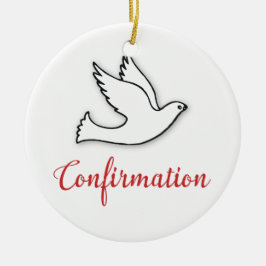 Felicitatie Bevestiging Duif met Goud, Rood Keramisch Ornament
