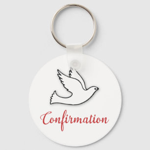 Felicitatie Bevestiging Duif met Goud, Rood Sleutelhanger