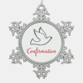 Felicitatie Bevestiging Duif met Goud, Rood Tin Sneeuwvlok Ornament