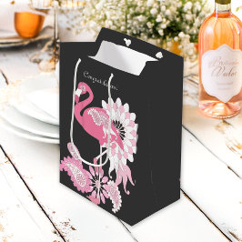 Felicitatie! Black Paisley Pink Flamingo Medium Cadeauzakje