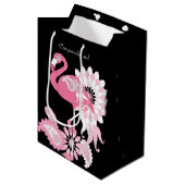 Felicitatie! Black Paisley Pink Flamingo Medium Cadeauzakje (Voorkant Gekanteld)