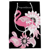 Felicitatie! Black Paisley Pink Flamingo Medium Cadeauzakje (Voorkant)