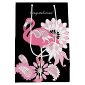 Felicitatie! Black Paisley Pink Flamingo Medium Cadeauzakje (Achterkant)