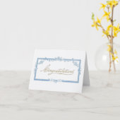 Felicitatie!  blauw floraal lijst kaart (Gele Bloem)