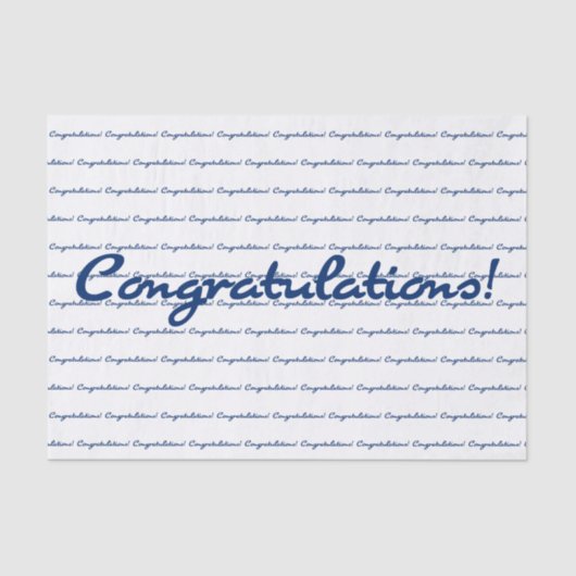 Felicitatie! blauw herhalingspatroon tissuepapier (Voorkant)