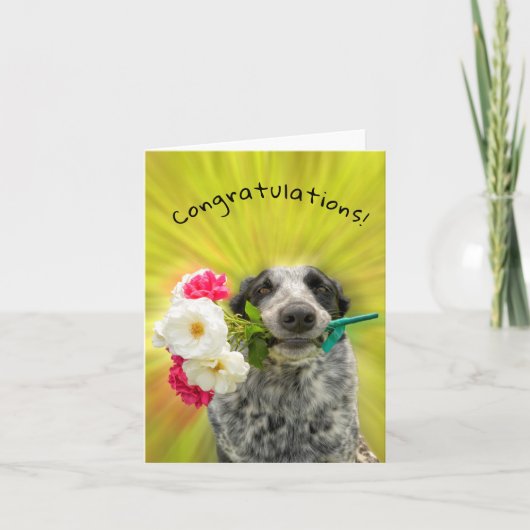 Felicitatie! Fijne hond met bloemen Kaart (Voorkant)