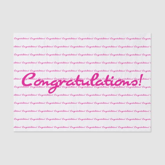 Felicitatie! Hot Pink Casual Script herhalen Tissuepapier (Voorkant)