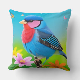 🌺 Felicitatie met helderblauwe mees bloemendesign Kussen